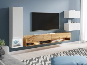 Mobilier living Wilandra (Alb + Alb lucios + wotan) (fără iluminat). 1054038