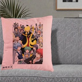 Perna Personalizata Assassination Classroom Grup Complet Anime, 40x40 cm, Roz, Husa Detasabila, Perna Inclusa, BEKZ®