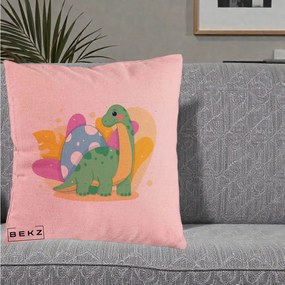 Perna Personalizata Dinozaur cu Ou Pastelat, 40x40 cm, Roz, Husa Detasabila, Perna Inclusa, BEKZ®