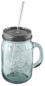 Pahar din sticlă reciclată cu pai și capac Ego Dekor Authentic, 550 ml
