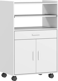 HOMCOM Dulap pentru cuptor cu microunde, raft, dulap cu uși duble, sertar, role, Alb | Aosom Romania