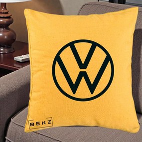 Perna Personalizata cu emblema Volkswagen, 40x40 cm, Galben, Husa Detasabila, Perna Inclusa, BEKZ®