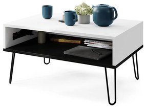 Măsuță de cafea cu blat rabatabil și raft HALIJA alb/negru