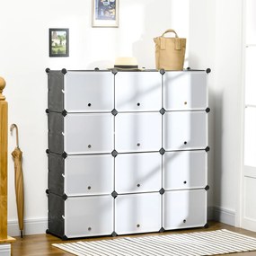 HOMCOM Mobilier de depozitare Mobilier pentru pantofi modular 12 cuburi cu uși și rafturi - dim. 125L x 32l x 125Î cm - negru | Aosom Romania