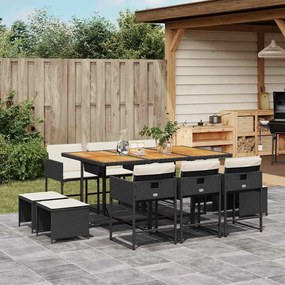 vidaXL Set mobilier de exterior cu perne, 11 piese, negru, poliratan