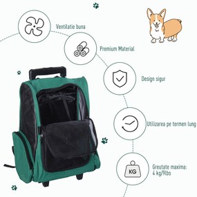 PawHut Trolley Rucsac Verde pentru Călătorii cu Animale de Companie, Confortabil și Sigur | Aosom Romania