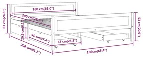 Cadru de pat cu 4 sertare, maro miere 160x200 cm lemn masiv pin maro miere, 160 x 200 cm, 4 Sertare