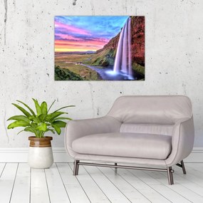 Tablou pe sticlă - Cascada Seljalandsfoss (70x50 cm)