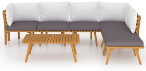 Set mobilier de gradina cu perne, 7 piese, lemn masiv acacia 2x colt + 3x mijloc + suport pentru picioare + masa, 1