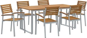 vidaXL Set de masă pentru grădină 7 pcs Gri Lemn Solid de Acacia