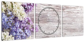 Tablou - Liliac pe lemn (cu ceas) (90x30 cm)
