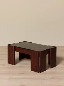 Măsuță de cafea din lemn de acacia, cu blat din sticlă securizată, maro antichizat, finisaj satinat, 80×50.5×35 cm, „Templo"