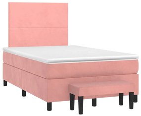 Pat box spring cu saltea, roz, 120x200 cm, catifea Roz, 120 x 200 cm, Design simplu