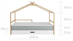 Pat copii Teepee alb/pin/gri 90x200 cm