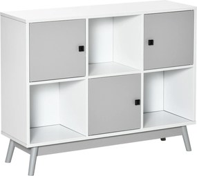 HOMCOM Bufet, mobilier de depozitare cu 3 uși și 3 compartimente deschise, picioare din lemn de pin, 96x30x75cm, alb și gri | Aosom Romania