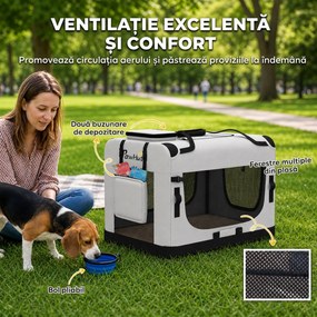 PawHut Transportor Moale Pliabil pentru Câini Mici și Medii, cu Bol, din Țesătură Oxford, Gri Deschis | Aosom Romania