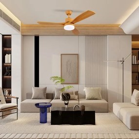 ZEVENTI - Ventilator de tavan MARE LED, 24W/230V, Wi‑Fi Tuya, finisaj stejar + telecomandă