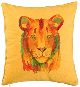 Perna Decorativa, Model Colorful Lion, 40x40 cm, Galben, Husa Detasabila, Burduf