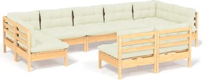 vidaXL Set mobilier grădină cu perne crem, 9 piese, lemn masiv de pin