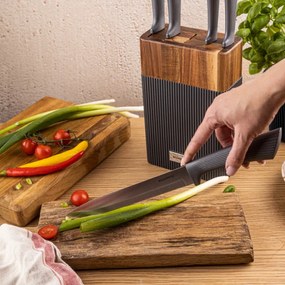 Set cuțite Klausberg KB 7979, 6 piese, Oțel inoxidabil, Suport, Grafit/maro