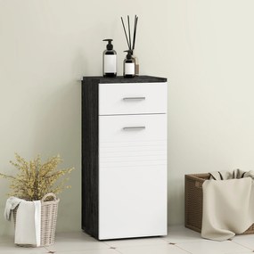 kleankin Dulap Baie din Lemn cu Sertar și Rafturi, Design Alb și Negru | Aosom Romania