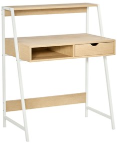 HOMCOM Birou secretar Birou Calculator Stil neoretro sertar Nisă etajeră metal alb Aspect stejar deschis | Aosom Romania