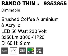 Plafoniera LED 3000K moderna 60cm RANDO THIN maro NVL-9353855