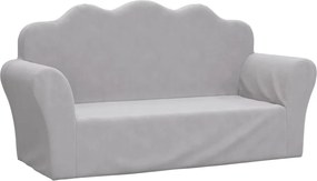 vidaXL Canapea pentru copii cu 2 locuri, gri deschis, pluș moale