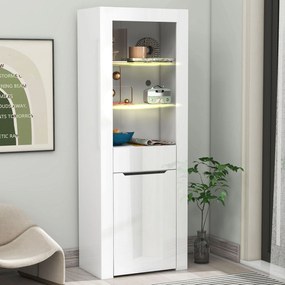 Comodă Modernă cu Lumini LED și Rafturi, Ideală pentru Bucătărie, Living și Birou, 60x35,5x165 cm, Albă