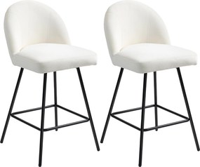 HOMCOM Set 2 Scaune de Bar cu Spătar din Catifea și Suport pentru Picioare, 48.5x56x92 cm, Alb Crem | Aosom Romania