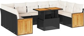 vidaXL Set canapele de grădină cu perne, 10 piese, negru, poliratan