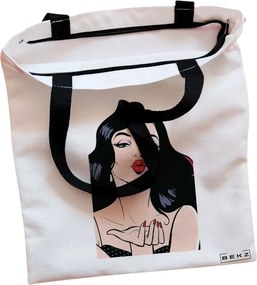 Sacosa de Panza pentru Cumparaturi, Geanta Tote, model Stylish Girl, Cu fermoar, 38x34.5 cm, Alba, BEKZ®