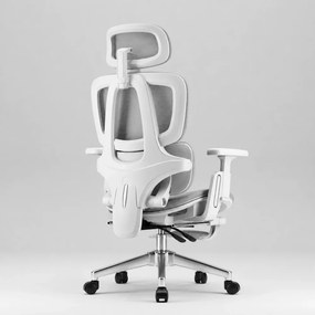 MILANO E06 Executive – Scaun Ergonomic cu Suport Lombar Reglabil în 2 Trepte, Tetieră Reglabilă, Cotiere 3D, Reclinare 135°, Suport pentru Picioare și Bază Metalică, Mesh, Gri