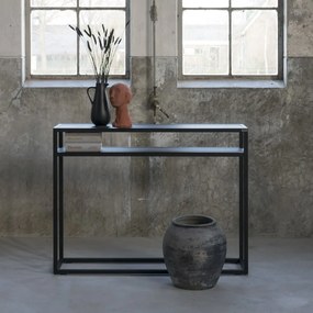 Masă consolă neagră cu blat din lemn de stejar 30x120 cm Daniël – Spinder Design