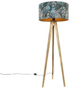 Tripod Vintage din lemn cu abajur verde smarald 50 cm - Tripod Classic