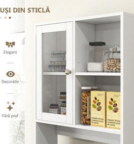 HOMCOM Servantă Înaltă de Bucătărie cu Uși din Sticlă, 2 Rafturi Deschise, 4 Sertare, Rafturi Reglabile, 60x35x180 cm, Alb | Aosom Romania