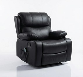 Fotoliu Masaj, Incalzire, rabatabil, sezut cu arcuri metalice, suport picioare extensibil, piele PU, Negru