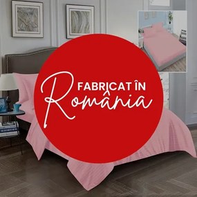 Lenjerie de pat Damasc Policoton cu 6 piese, cearceaf cu elastic 180x200cm, pentru pat dublu, roz deschis, IMP56