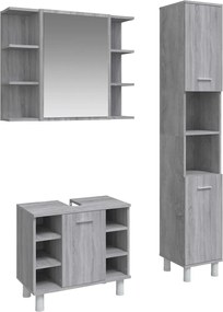 vidaXL Set dulapuri de baie, 3 piese, gri sonoma, lemn prelucrat