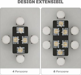 HOMCOM Masă de Grădină Extensibilă pentru 4-6 Persoane cu Picioare din Oțel, 160x70x75 cm, Negru | Aosom Romania