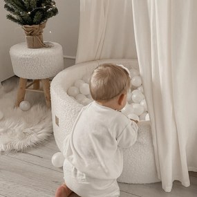 Piscina uscata cu 250 de bile 7cm (Auriu, Bej, Alb, Transparent) MeowBaby  , tesatura bucle, 90x30 cm, Teddy Roz