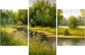 Tablou - Râu lângă pădure, pictură în ulei (90x60 cm)