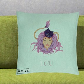 Perna Personalizata Zodie Leu, 40x40 cm, Verde Menta, Husa Detasabila, Perna Inclusa, BEKZ®