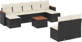 vidaXL Set canapele de grădină cu perne, 10 piese, negru, poliratan