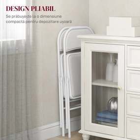 HOMCOM Set de 2 Scaune Pliabile, Scaune Moderne cu Perne din Poliester pentru Acasă și Birou, 45x46x78 cm, Alb | Aosom Romania