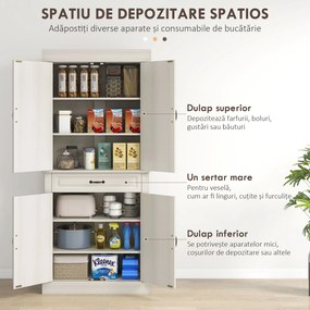 Bufet de bucatarie HOMCOM cu 2 dulapuri cu 2 usi si sertar, din lemn 80x35x180cm alb | Aosom RO