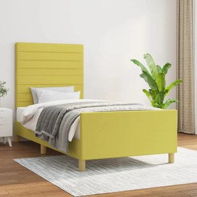 Cadru de pat cu tablie, verde, 100x200 cm, textil Verde, 100 x 200 cm, Benzi orizontale