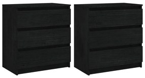 Noptiere, 2 buc., negru, 60x36x64 cm, lemn masiv de pin 2, Negru