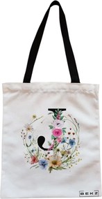 Sacosa de Panza pentru Cumparaturi, Geanta Tote, Cu litera J in Coronita Florala, Cu fermoar, 38x34.5 cm, Alba, BEKZ®