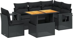 vidaXL Set mobilier de grădină cu perne, 6 piese, negru, poliratan